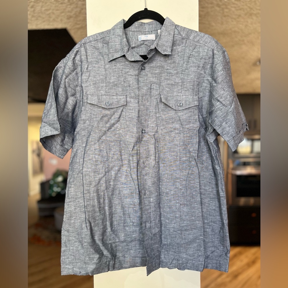 Cafè Luna Men's Casual Short-Sleeve Button-Down Shirt in Light Gray